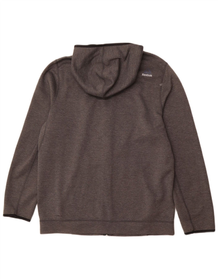 REEBOK Mens Zip Hoodie Sweater Large Grey Polyester