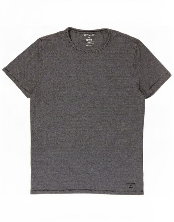 Superdry Mens T-Shirt Top Large Grey Pinstripe Cotton