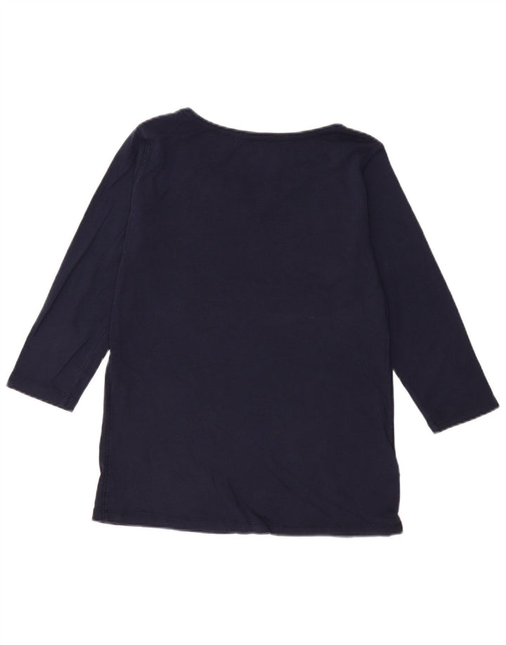 EDDIE BAUER Womens Top 3/4 Sleeve UK 16 Large Navy Blue Cotton