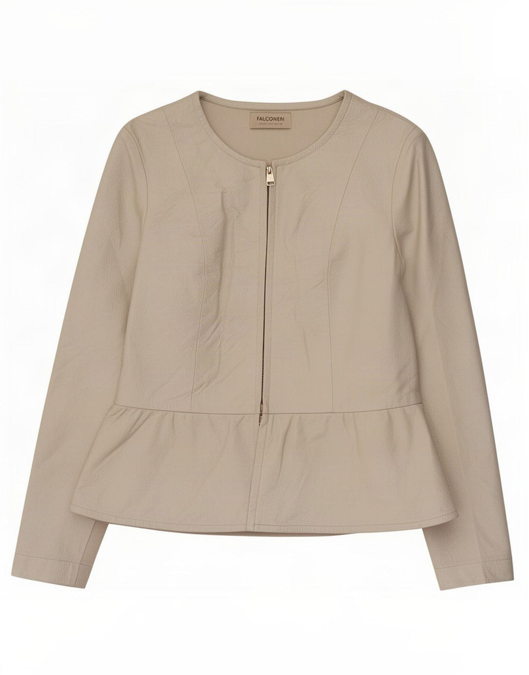 Falconeri Womens Leather Jacket UK 14 Large Beige