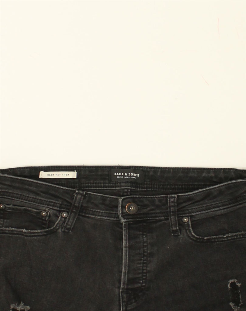 JACK & JONES Mens Distressed Slim Jeans W31 L29  Black Cotton | Vintage Jack & Jones | Thrift | Second-Hand Jack & Jones | Used Clothing | Messina Hembry 