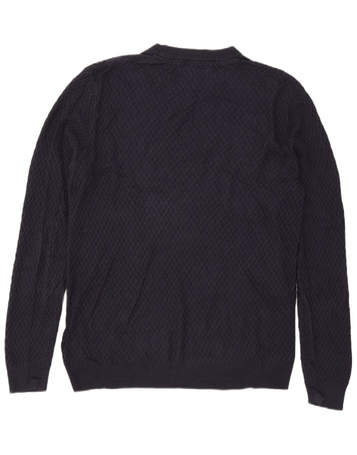 Guess Mens Crew Neck Jumper Sweater Large Navy Blue Cotton
