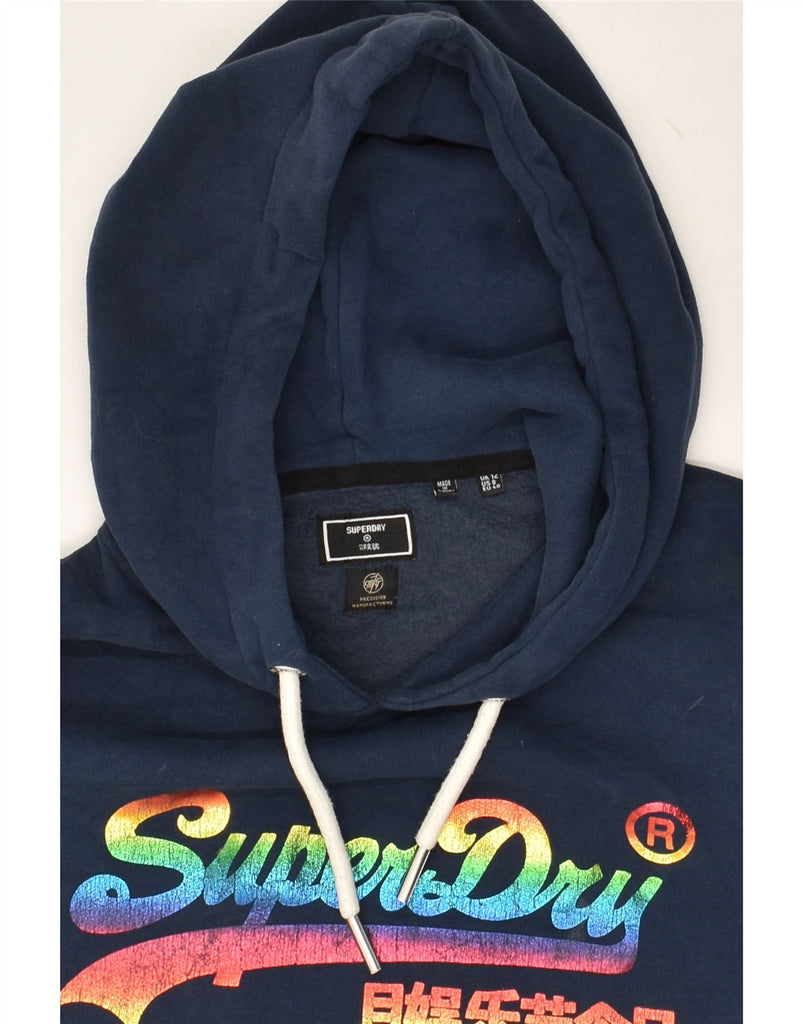 SUPERDRY Womens Graphic Hoodie Jumper UK 12 Medium   Navy Blue Cotton | Vintage Superdry | Thrift | Second-Hand Superdry | Used Clothing | Messina Hembry 