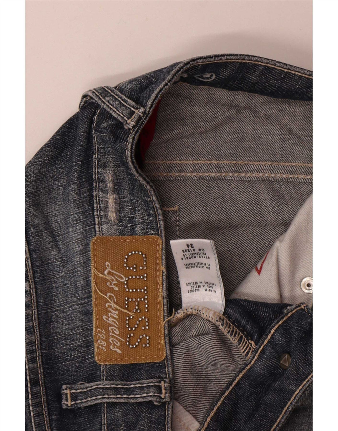 Guess Womens Distressed Slim Jeans W24 L34 Blue Cotton