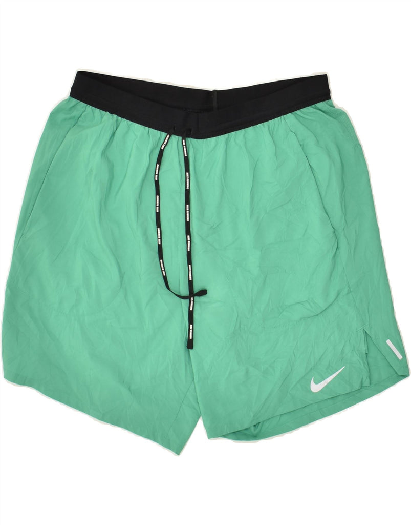 NIKE Womens Dri Fit Sport Shorts UK 12 Medium Green Colourblock | Vintage Nike | Thrift | Second-Hand Nike | Used Clothing | Messina Hembry 