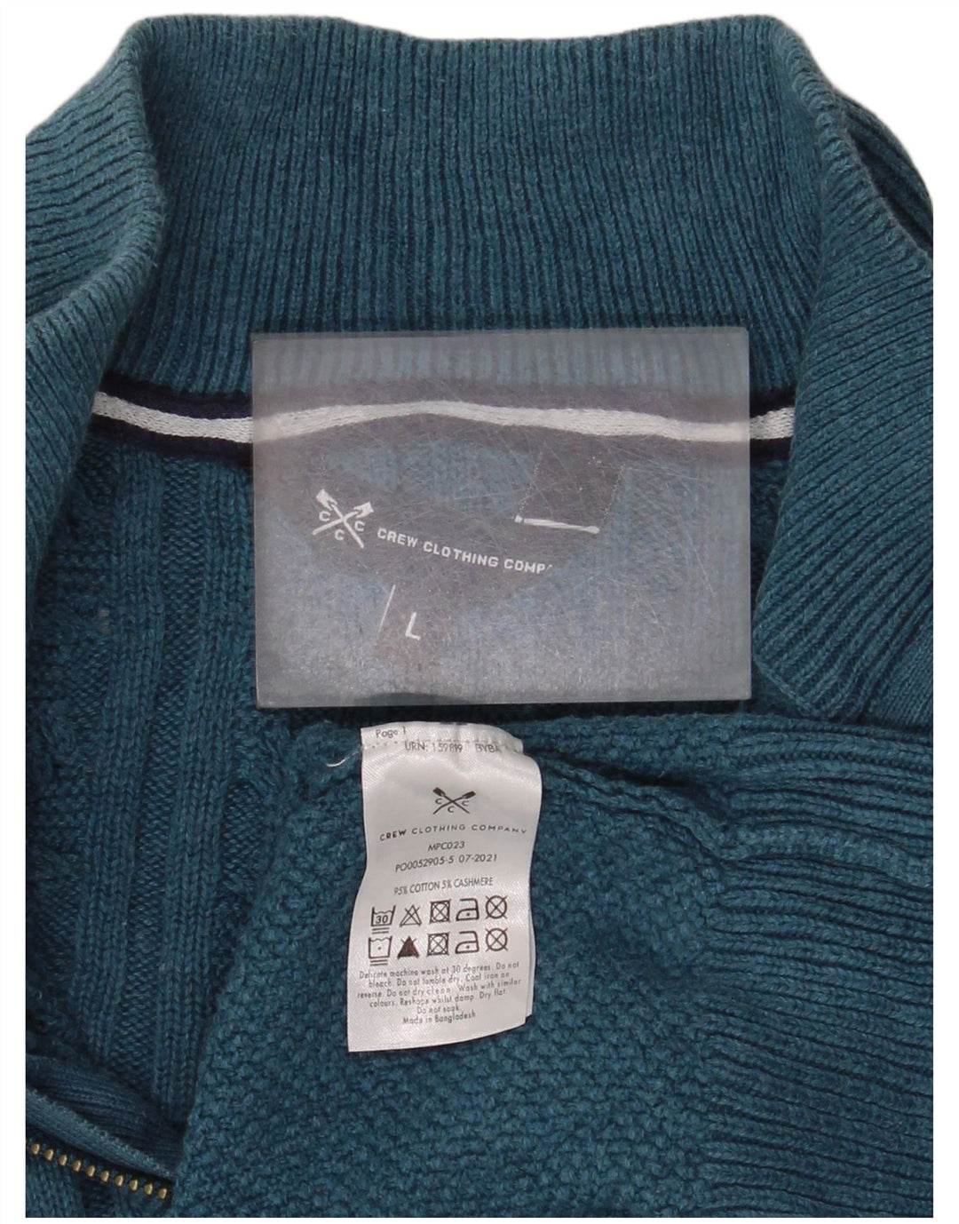 CREW CLOTHING Mens Zip Neck Jumper Sweater Large Blue Cotton