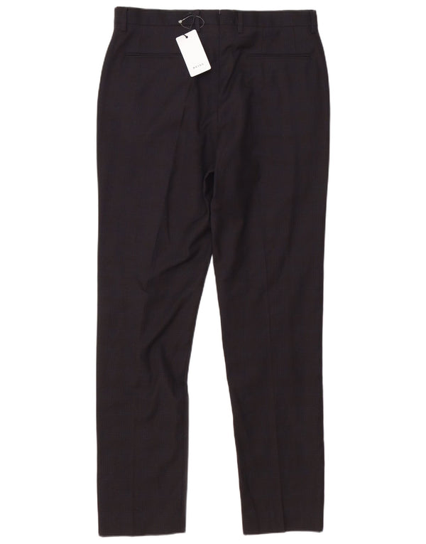 Reiss Mens Slim Suit Trousers W34 L32 Black Check Wool