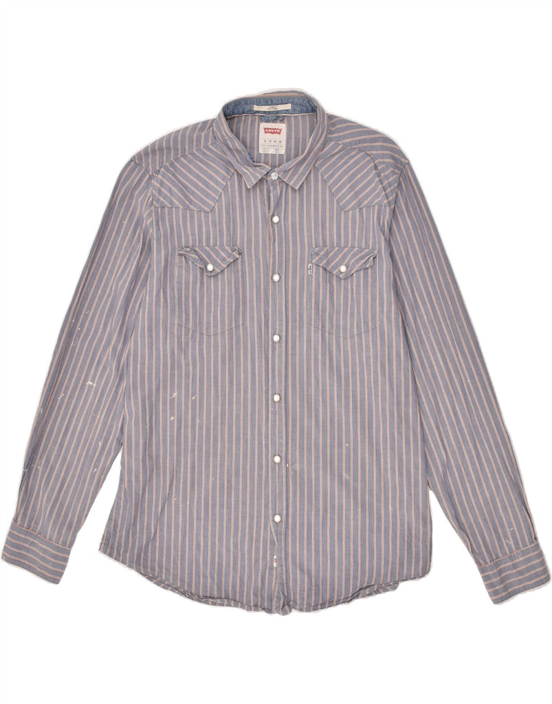 LEVI'S Mens Slim Fit Shirt XL Blue Striped Cotton Vintage Levi's and Second-Hand Levi's from Messina Hembry 