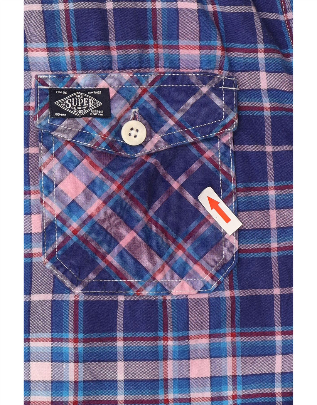 Superdry Mens Short Sleeve Shirt Large Blue Check Cotton