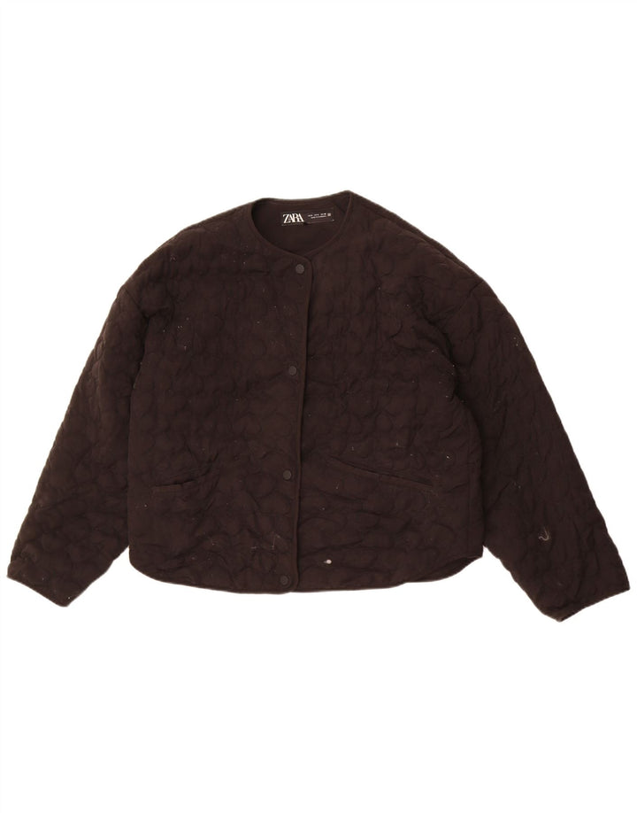 Zara Womens Oversized Quilted Jacket UK 10 Small Black Lyocell