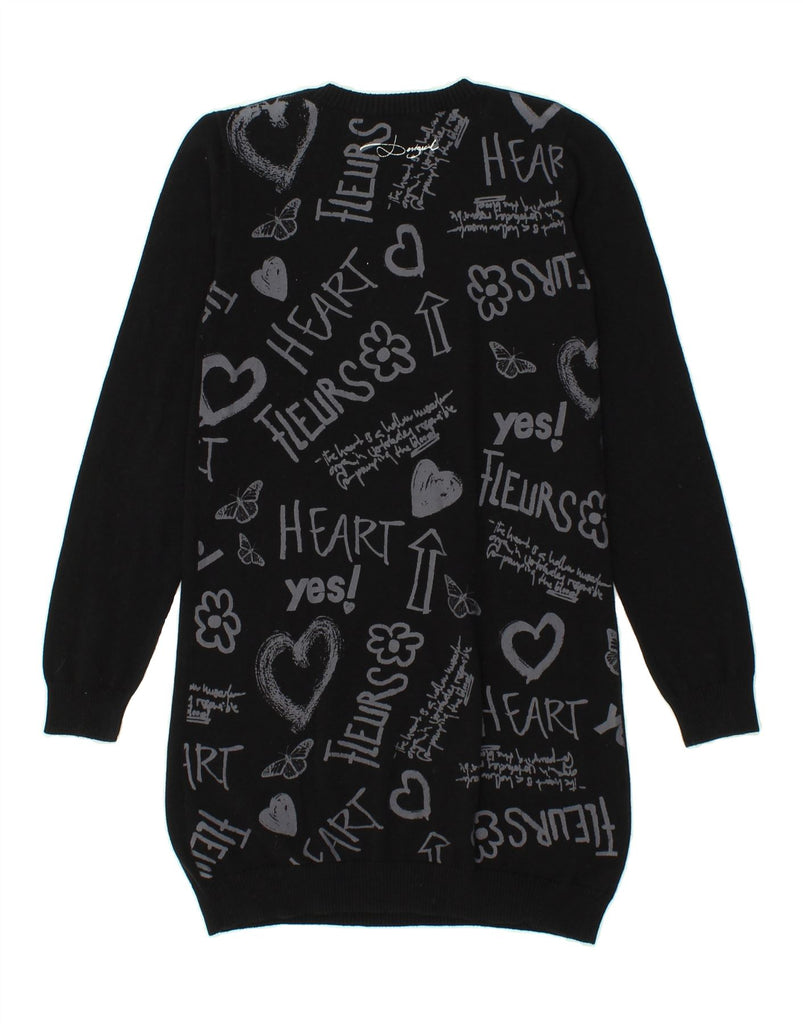 DESIGUAL Girls Graphic Sweatshirt Jumper Dress 13-14 Years Black Cotton Vintage Desigual and Second-Hand Desigual from Messina Hembry 