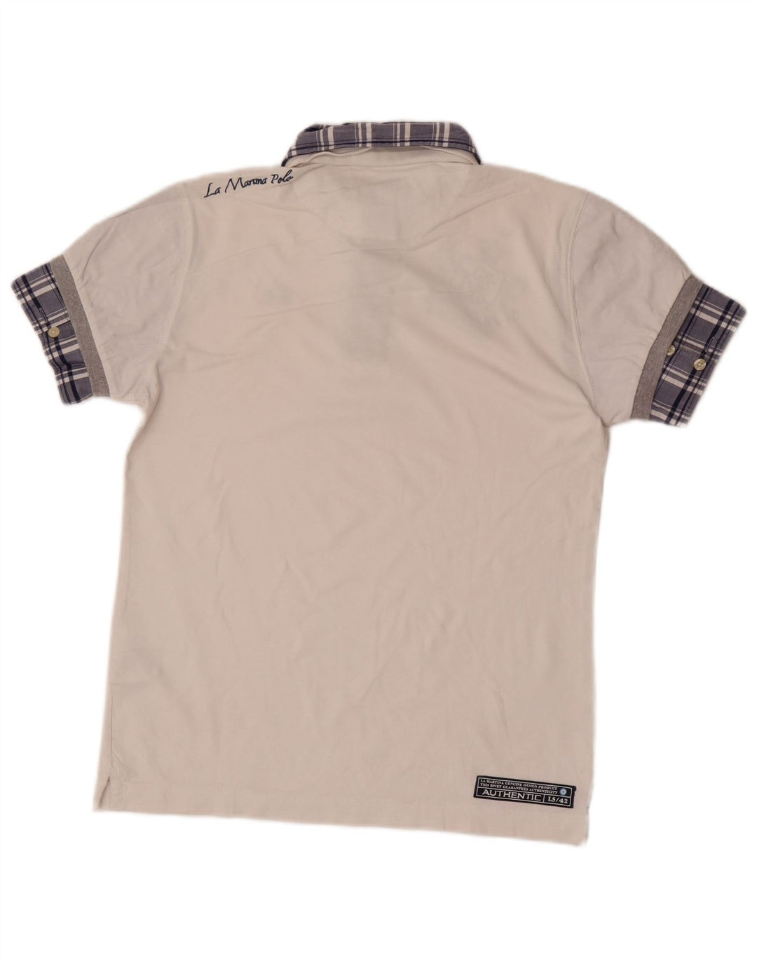 La Martina Mens Graphic Polo Shirt Small White Check Cotton