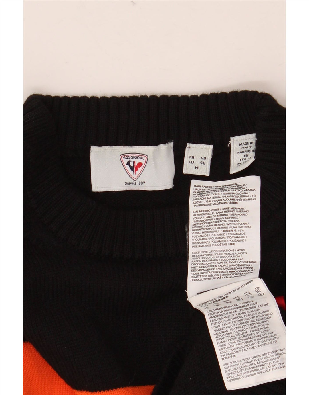 ROSSIGNOL Womens Crew Neck Jumper Sweater UK 12 Medium Black Colourblock