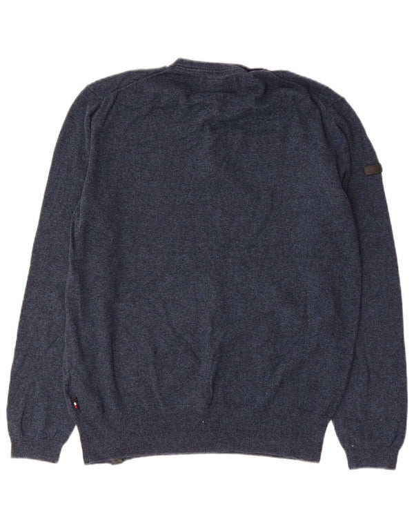 Superdry Mens Button Neck Jumper Sweater XL Blue Cotton