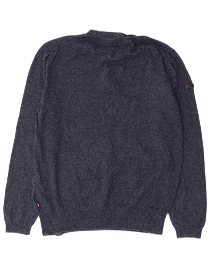 Superdry Mens Button Neck Jumper Sweater XL Blue Cotton