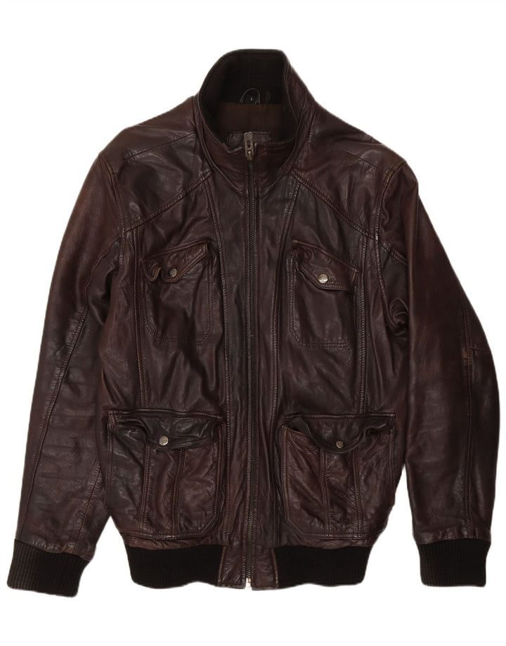 MAZE Mens Leather Jacket UK 40 Large Brown Leather