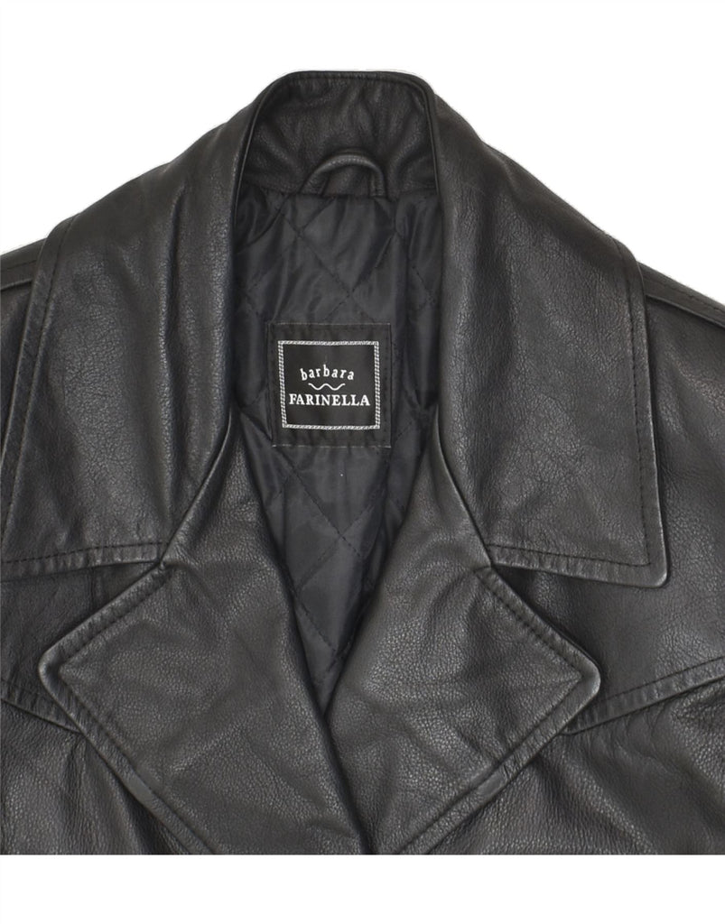 VINTAGE Womens Double Breasted Leather Coat UK 14 Medium Black Leather | Vintage Vintage | Thrift | Second-Hand Vintage | Used Clothing | Messina Hembry 