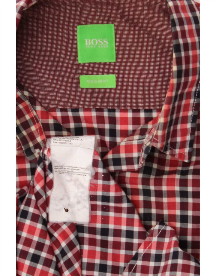 Hugo Boss Mens Regular Fit Shirt Medium Red Gingham Cotton
