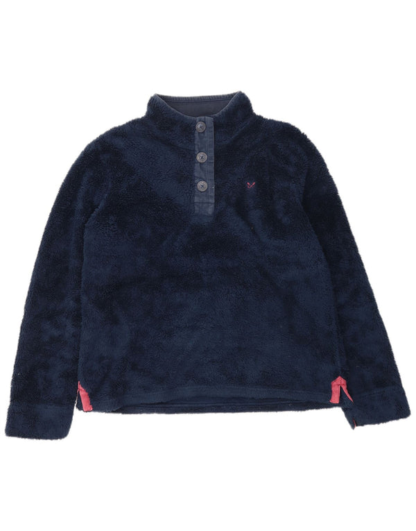 Crew Clothing Womens Button Neck Fleece Jumper UK 18 XL Navy Blue Polyester