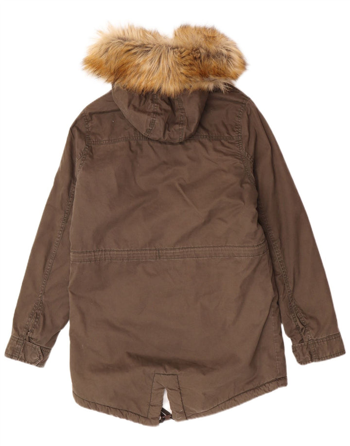 Superdry Womens Oversized Hooded Sherpa Parka Jacket UK 10 Small Khaki