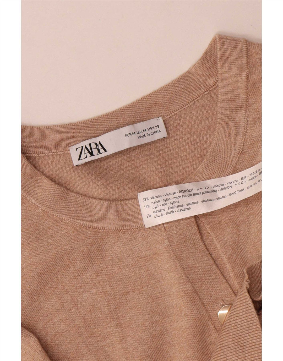 Zara Womens Cardigan Sweater UK 12 Medium Beige Viscose