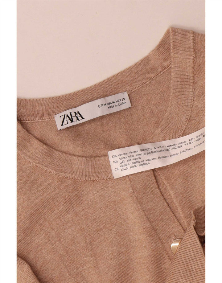 Zara Womens Cardigan Sweater UK 12 Medium Beige Viscose