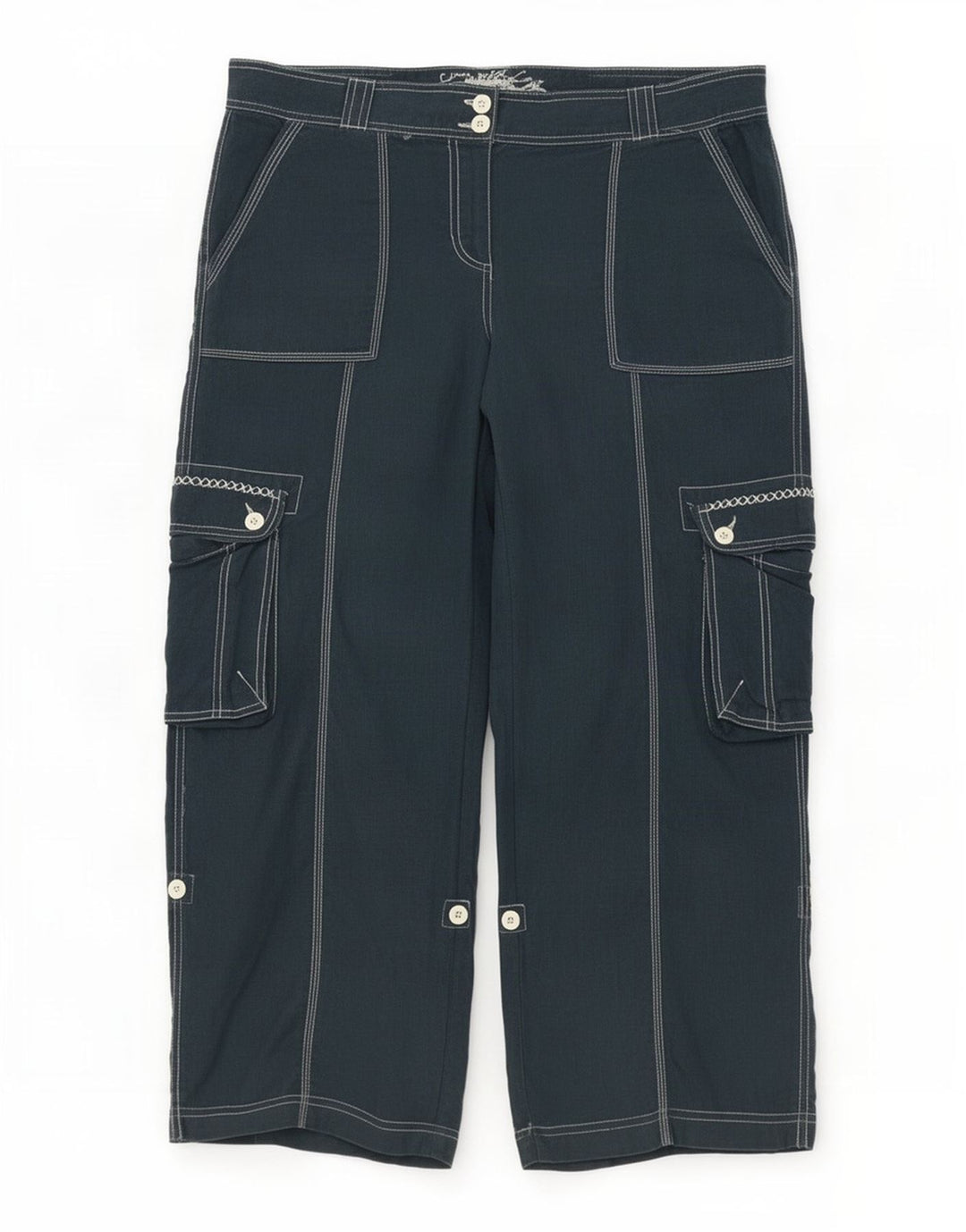 Marks & Spencer Womens Cargo Trousers UK 16 Large W36 L28 Navy Blue