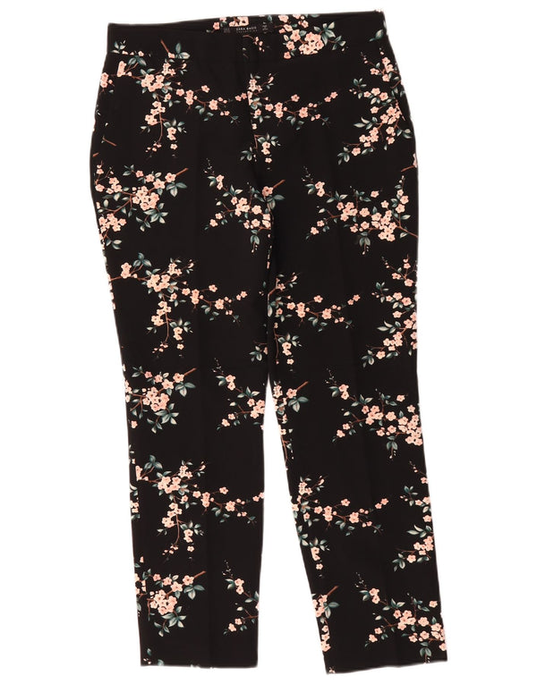 Zara Womens Straight Chino Trousers Small W27 L26 Black Floral Polyester