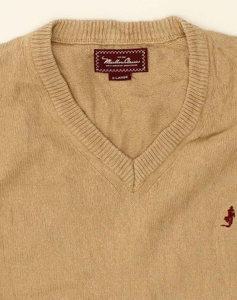 MARLBORO CLASSICS Womens V-Neck Jumper Sweater UK 18 XL Brown Wool | Vintage Marlboro Classics | Thrift | Second-Hand Marlboro Classics | Used Clothing | Messina Hembry 