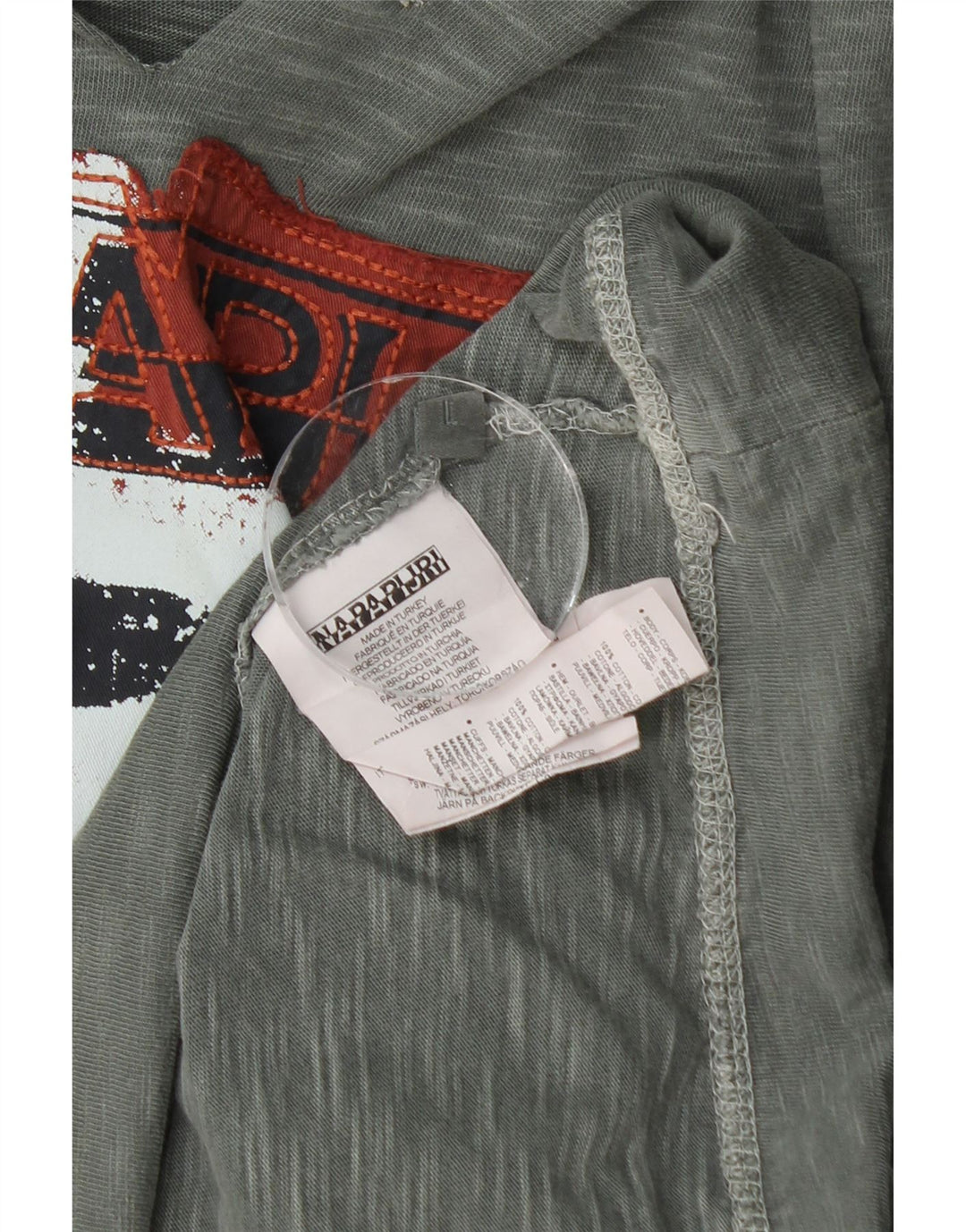 NAPAPIJRI Mens Hooded Graphic Top Long Sleeve Large Grey Flecked Cotton