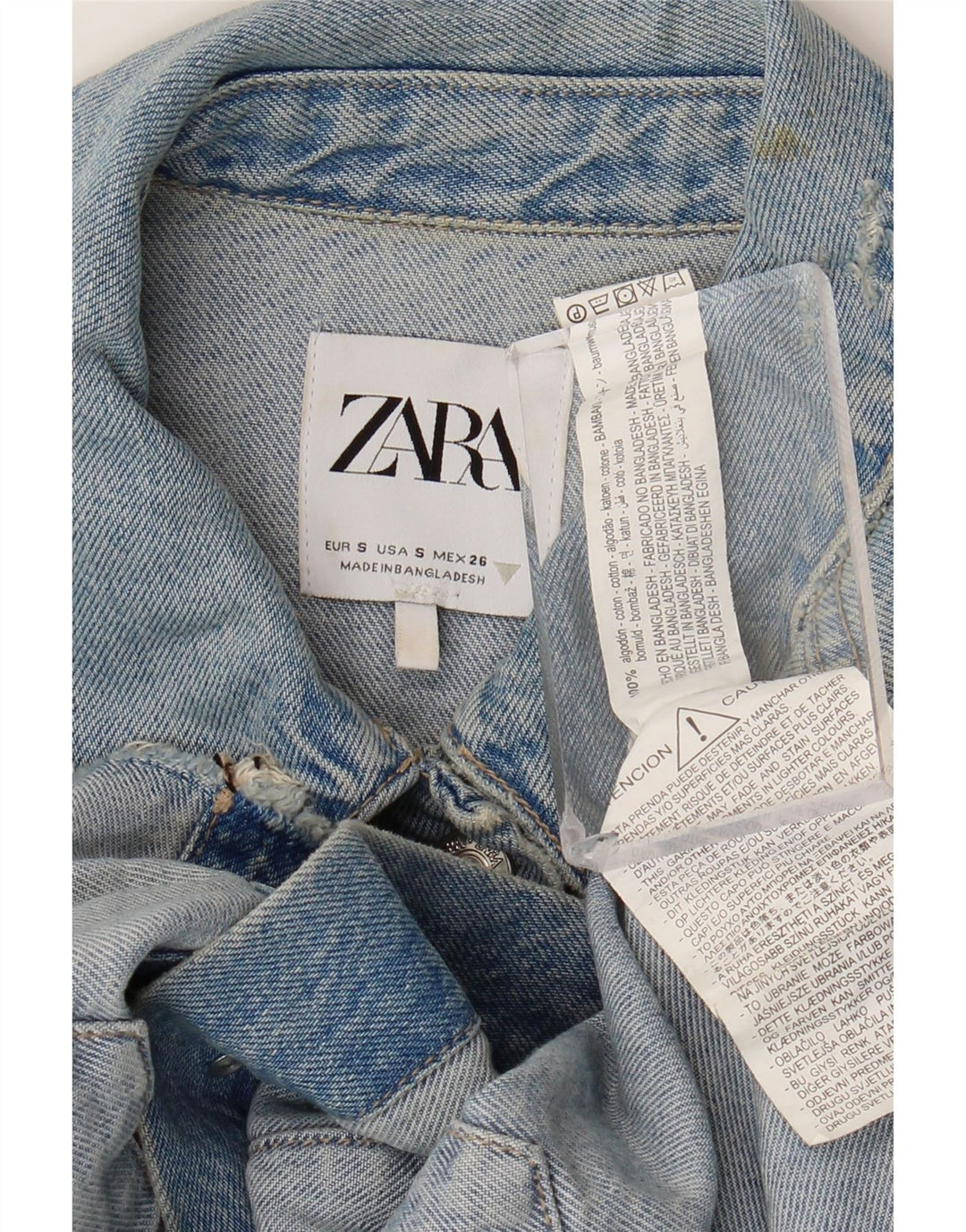 ZARA Womens Crop Oversized Denim Jacket UK 10 Small Blue Cotton