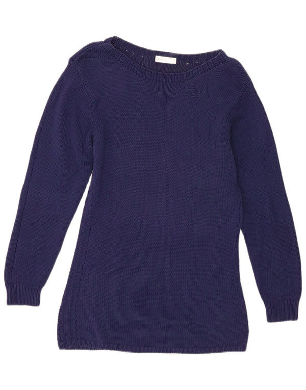 Franco Ziche Womens Longline Boat Neck Jumper Sweater UK 14 Large Blue