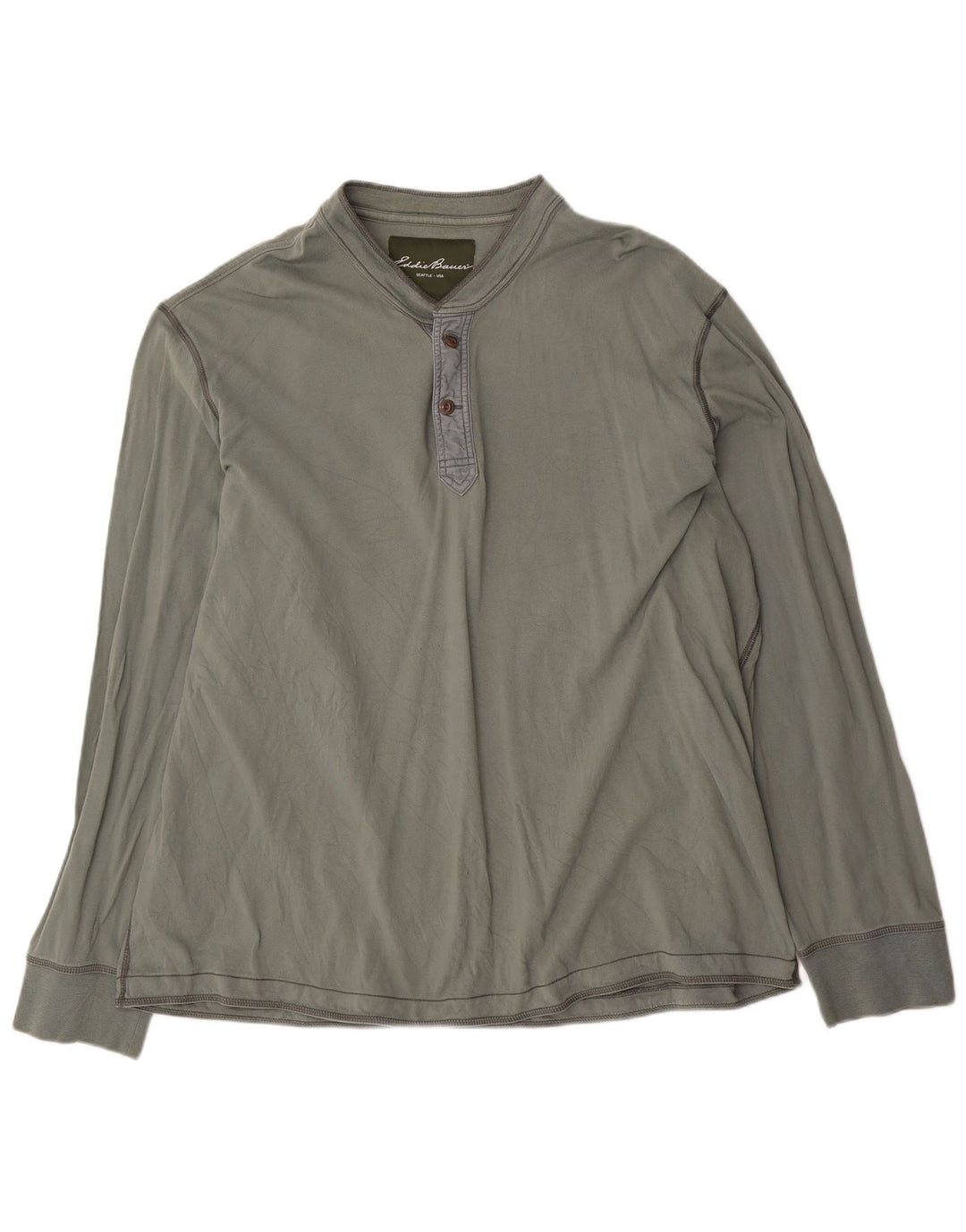Eddie Bauer Mens Top Long Sleeve 2XL Green Cotton