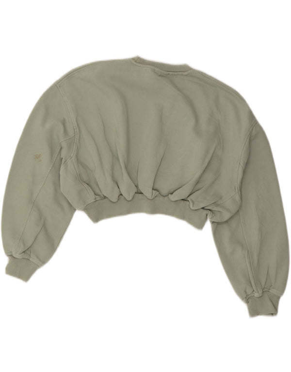 ZARA Womens 3/4 Sleeve Crop Sweatshirt Jumper UK 14 Medium Green Cotton