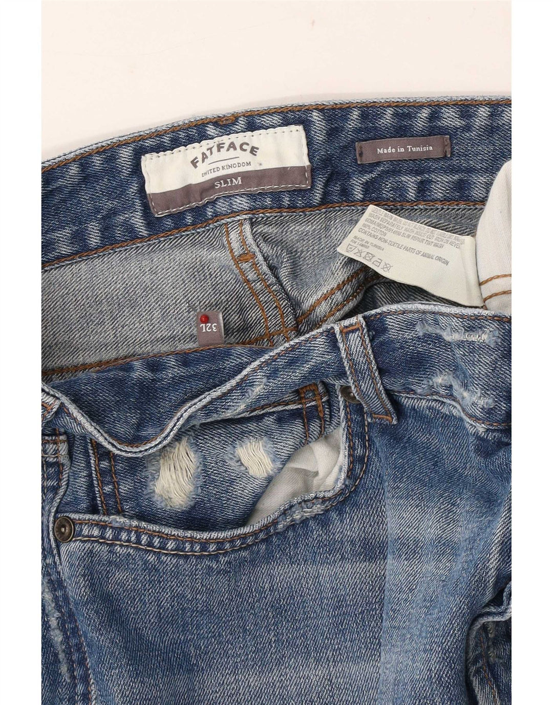 Fat Face Mens Distressed Slim Jeans W32 L33 Blue Cotton