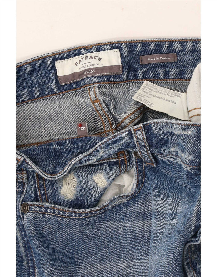 Fat Face Mens Distressed Slim Jeans W32 L33 Blue Cotton