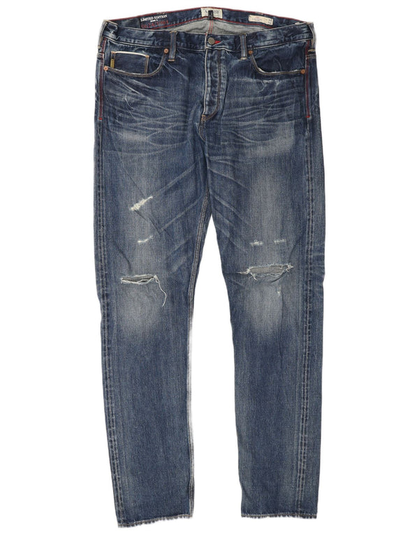 ARMANI Mens Limited Edition Distressed Slim Jeans W36 L34 Blue Cotton