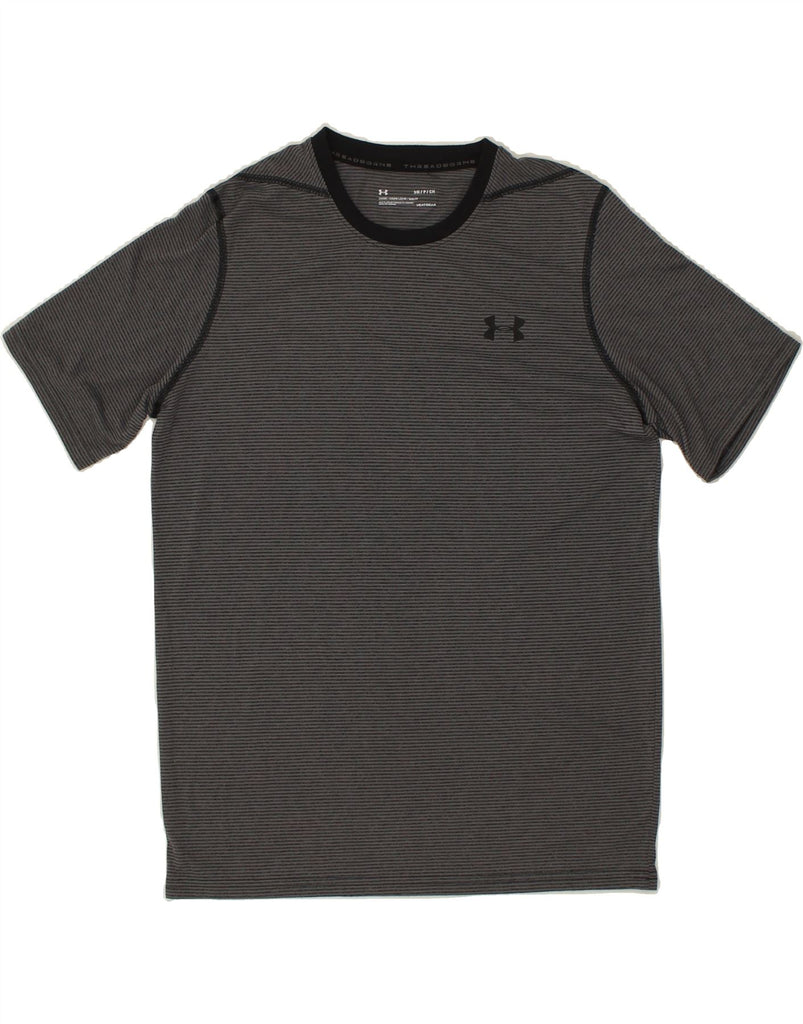 UNDER ARMOUR Mens T-Shirt Top Small Grey Striped Polyester | Vintage Under Armour | Thrift | Second-Hand Under Armour | Used Clothing | Messina Hembry 