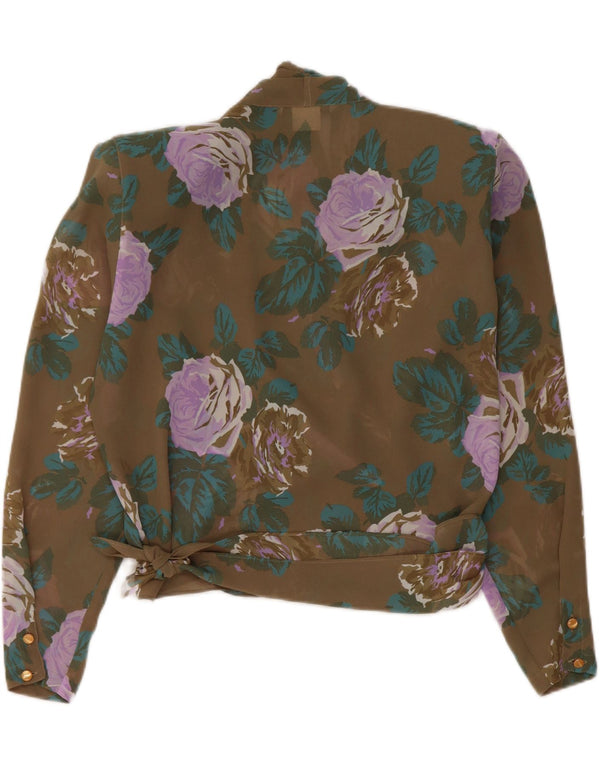 Marella Womens Wrap Crop Shirt Blouse UK 12 Medium Brown Floral Polyester