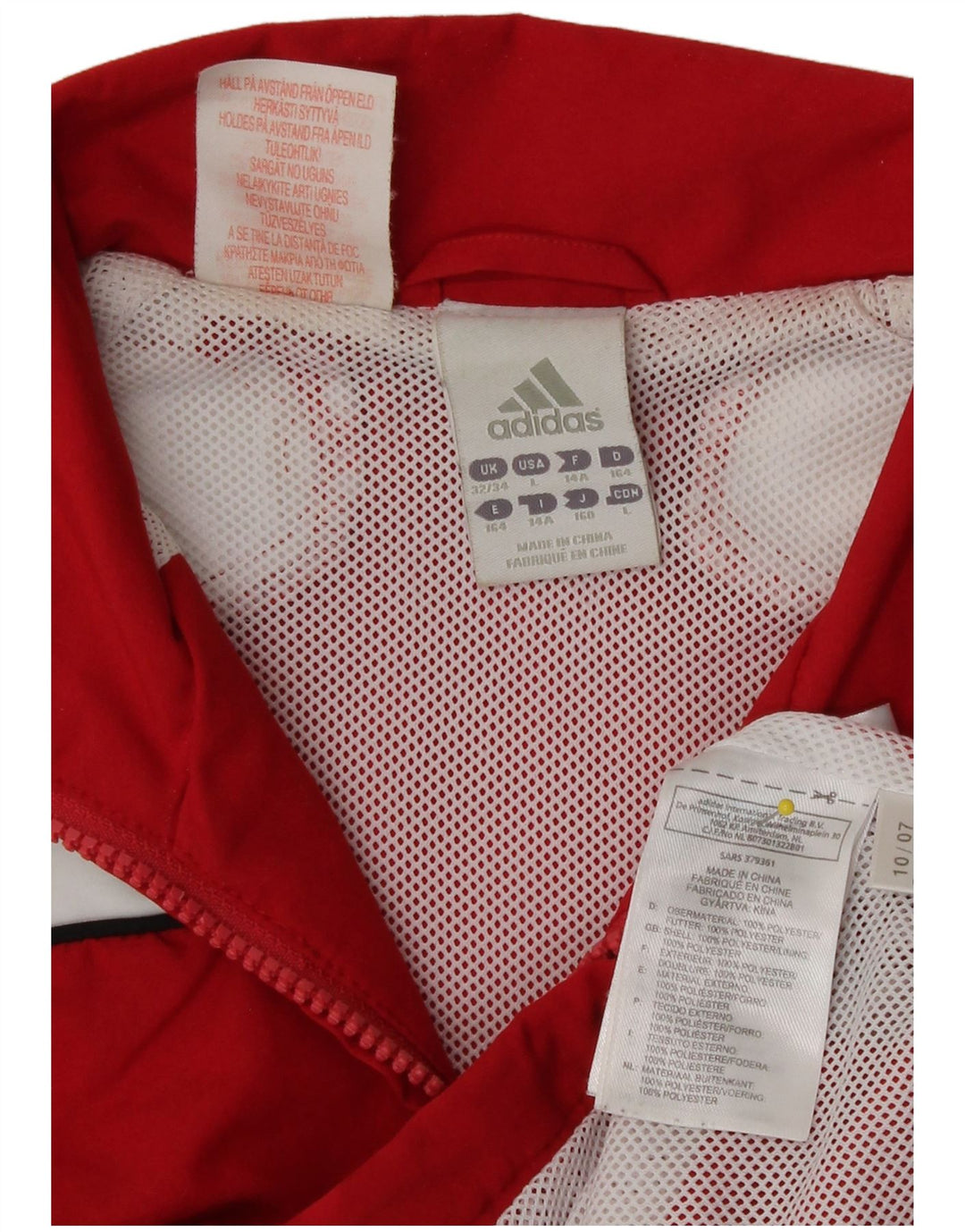 Adidas Boys Tracksuit Top Jacket 13-14 Years Red Colourblock Polyester