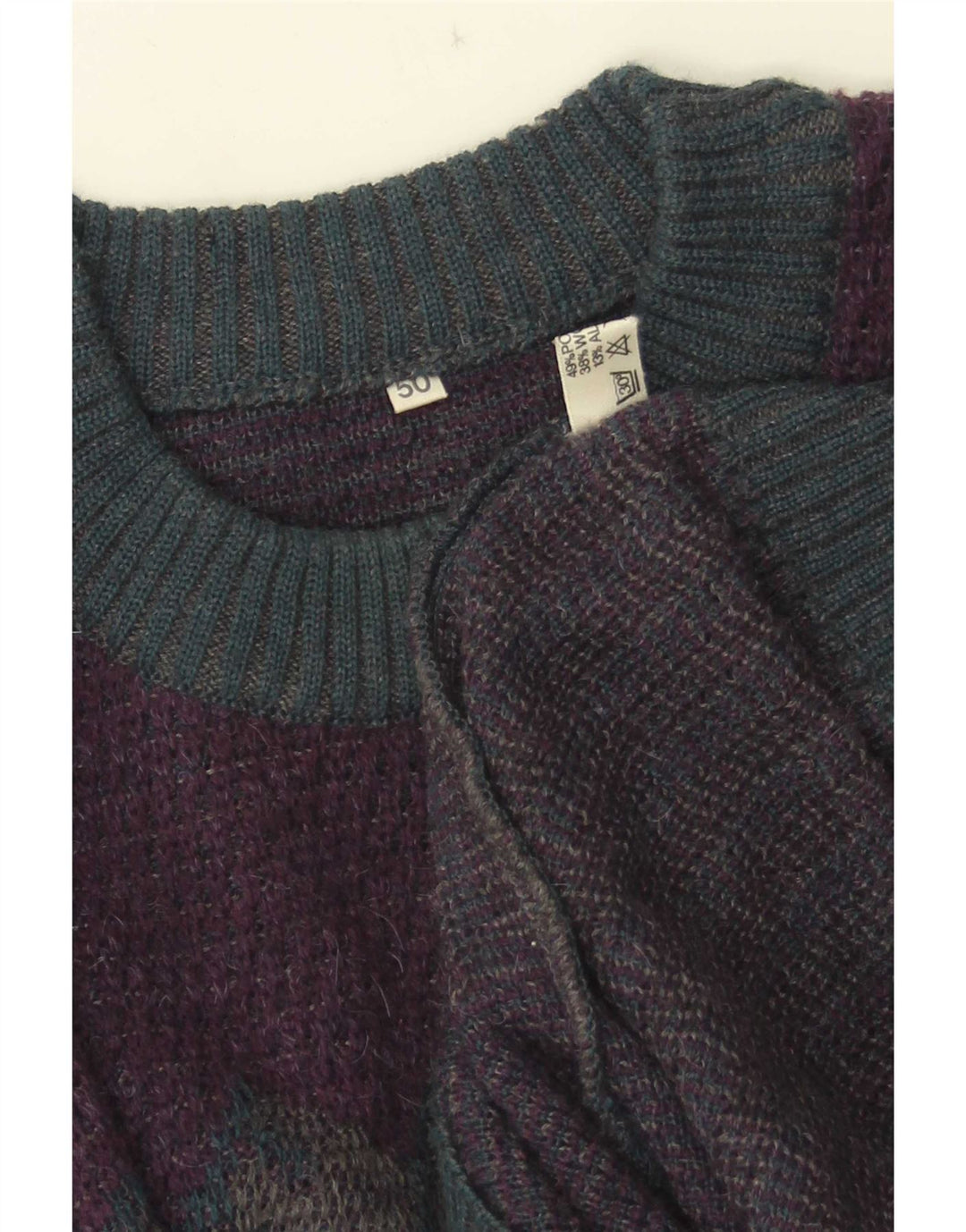 Vintage Mens Crew Neck Jumper Sweater IT 50 Medium Purple Geometric