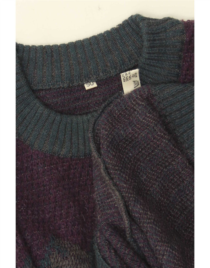 Vintage Mens Crew Neck Jumper Sweater IT 50 Medium Purple Geometric