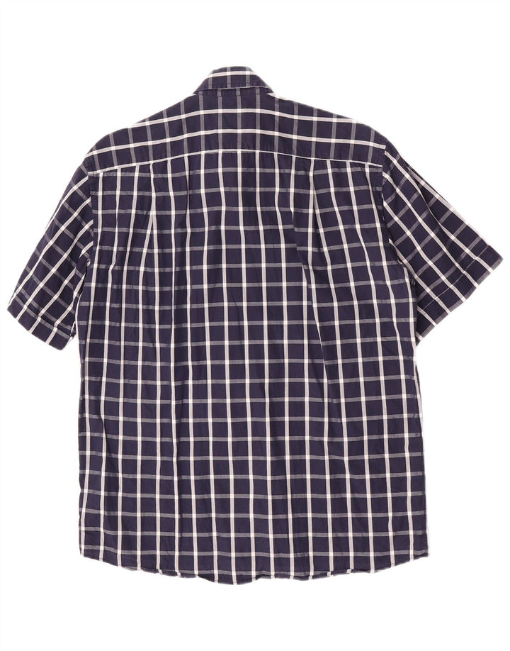 Roccobarocco Mens Short Sleeve Shirt Size 39 15 1/2 Medium Navy Blue Check