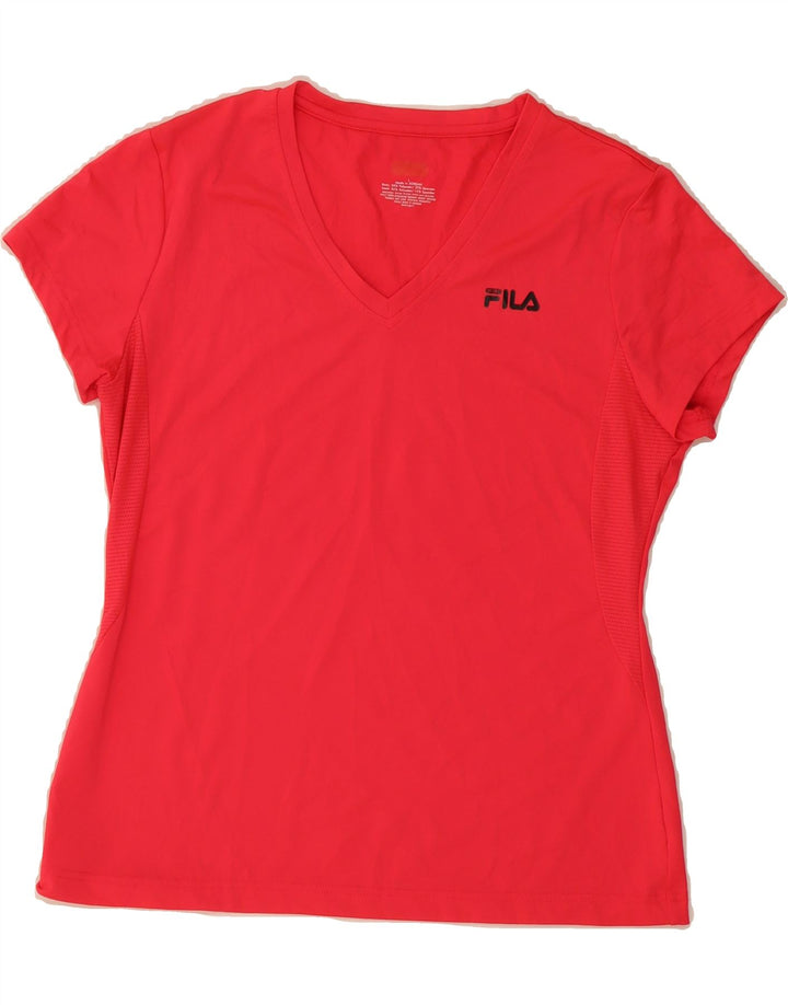FILA Womens T-Shirt Top UK 14 Large Red Polyester Vintage Fila and Second-Hand Fila from Messina Hembry 