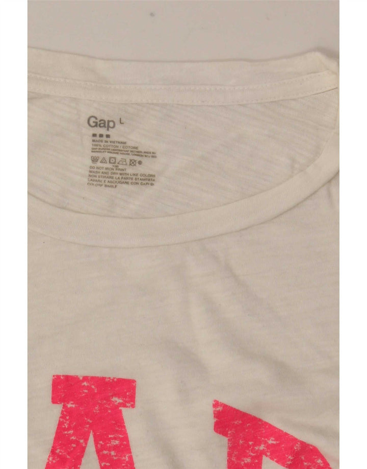 Gap Womens Graphic Top Long Sleeve UK 16 Large White Cotton