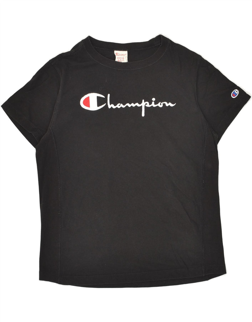 CHAMPION Womens Graphic T-Shirt Top UK 14 Medium Black Cotton Vintage Champion and Second-Hand Champion from Messina Hembry 