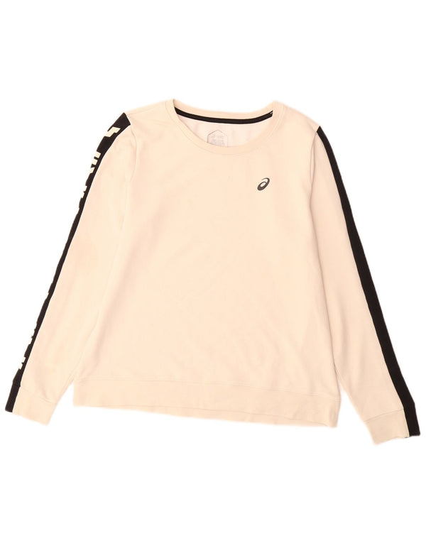 Asics Womens Graphic Sweatshirt Jumper UK 14 Medium Beige Colourblock