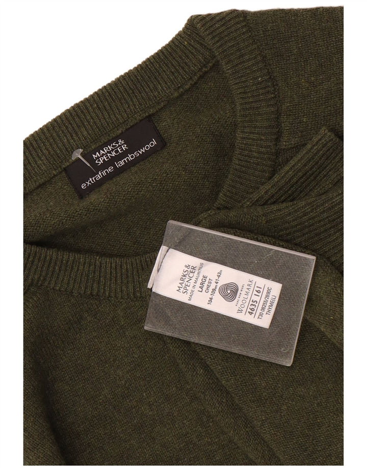 MARKS & SPENCER Mens Crew Neck Jumper Sweater Large Green Lambswool