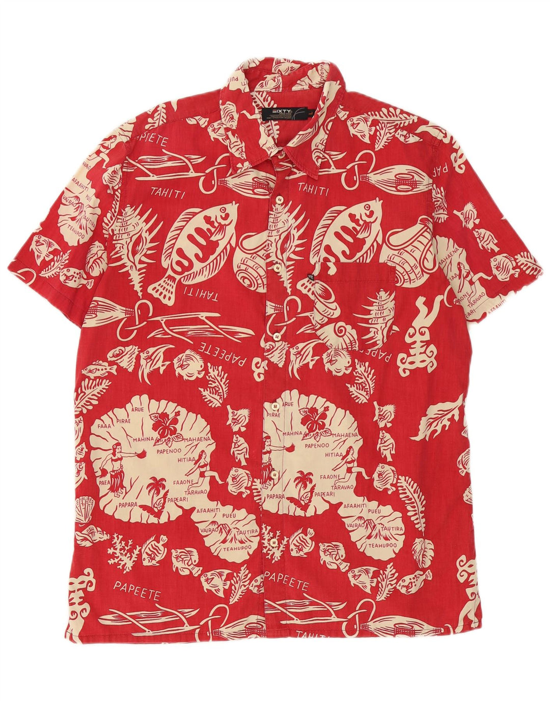 Sixty Mens Short Sleeve Shirt Large Red Floral Cotton