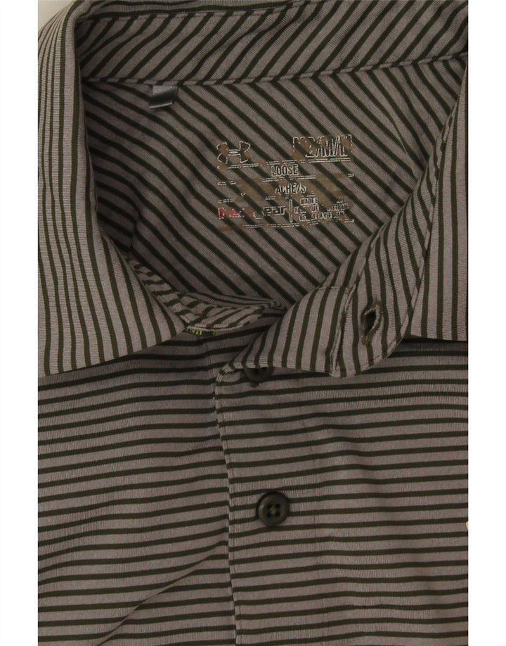 Under Armour Mens Heat Gear Polo Shirt Medium Grey Pinstripe